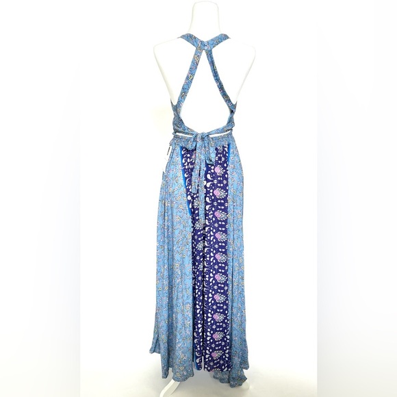 Women’s NWT Goodnight Macaroon Boho Floral Blue and Purple Maxi Dress Sz Large - Picture 2 of 14